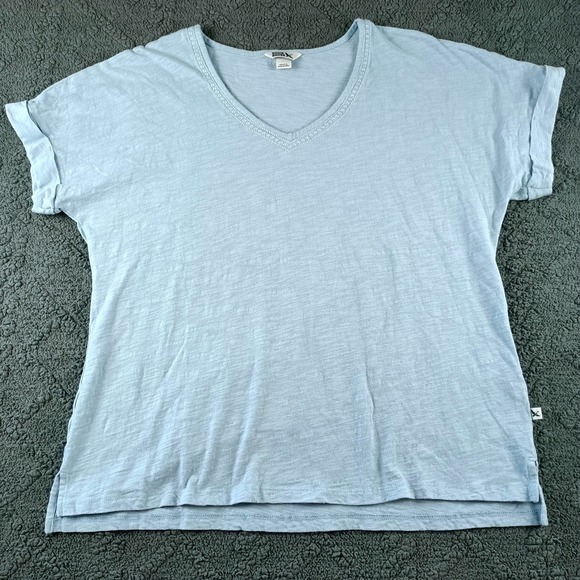 Eddie Bauer Tops - Eddie Bauer Women's Size L V-Neck T-Shirt Light Blue Cotton Slub Knit